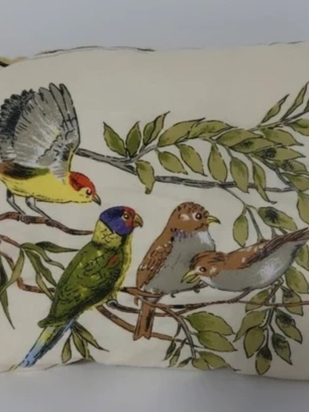 Vintage handmade decorative throw pillow with 3D Birds scene 8x10